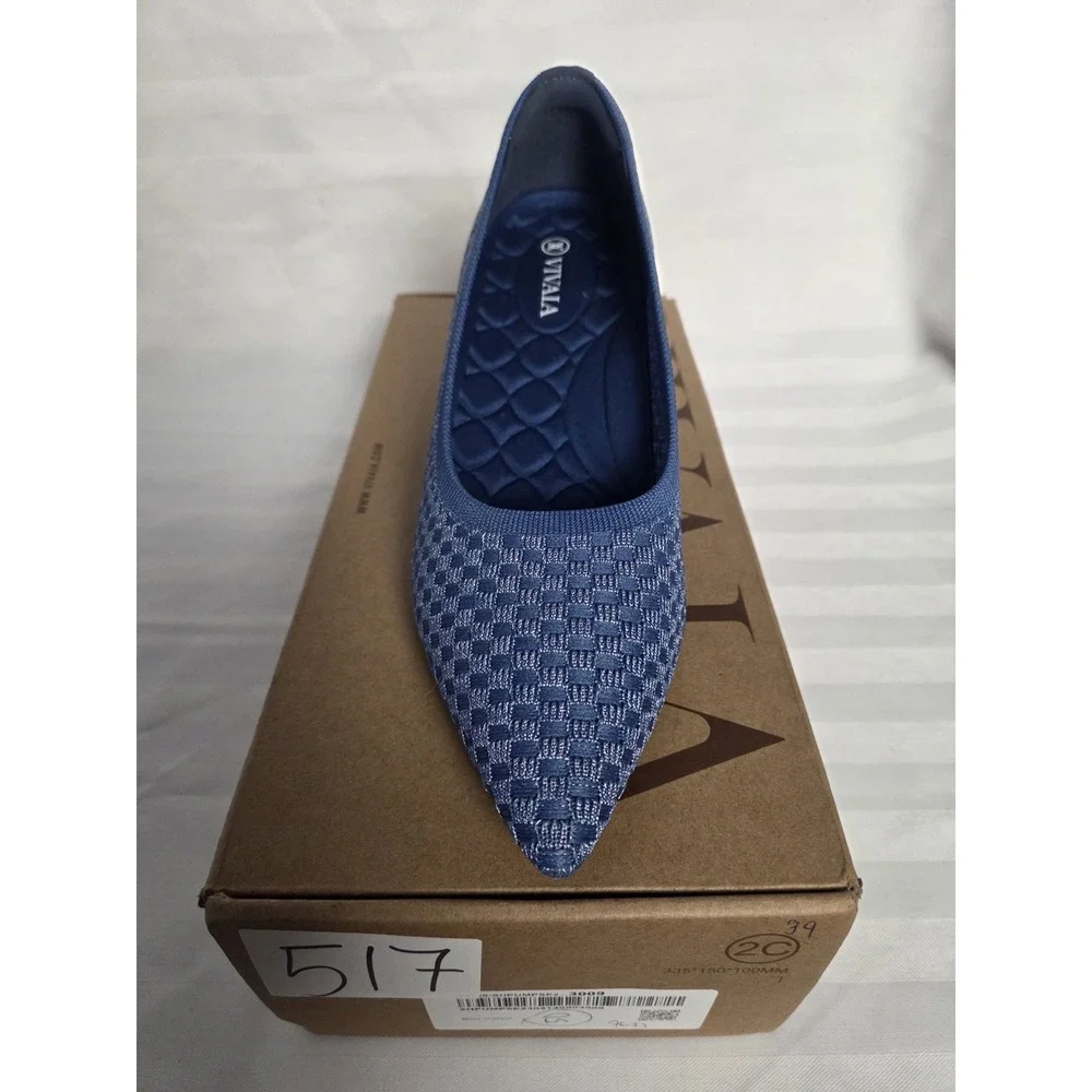 Vivaia Blue Woven Pointed Toe Wedge Pumps Sustainable Knit Shoes Size US 8 EU 39
